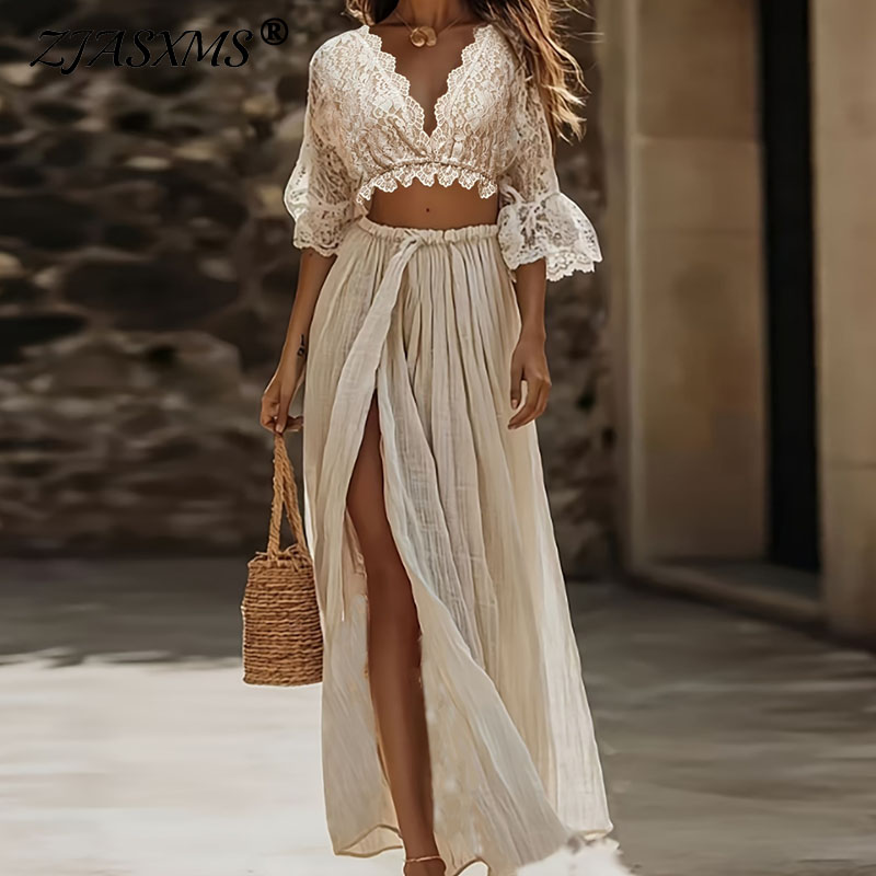 Summer Clothing Vacation - Ensemble deux pièces bohème en dentelle