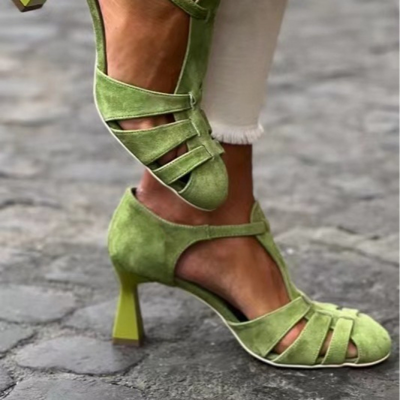 Summer Clothing Elegant - Sandales à talon chaton en daim