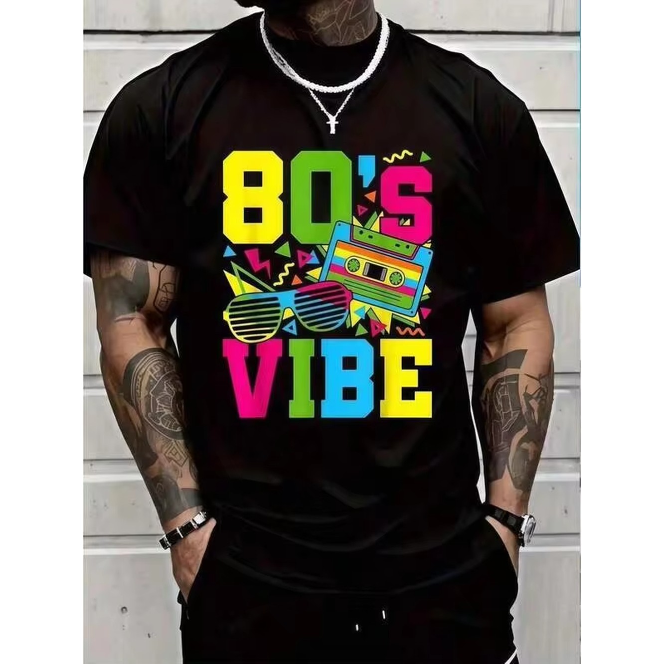 Summer Clothing Vibes - 1 t-shirt noir imprimé rétro style