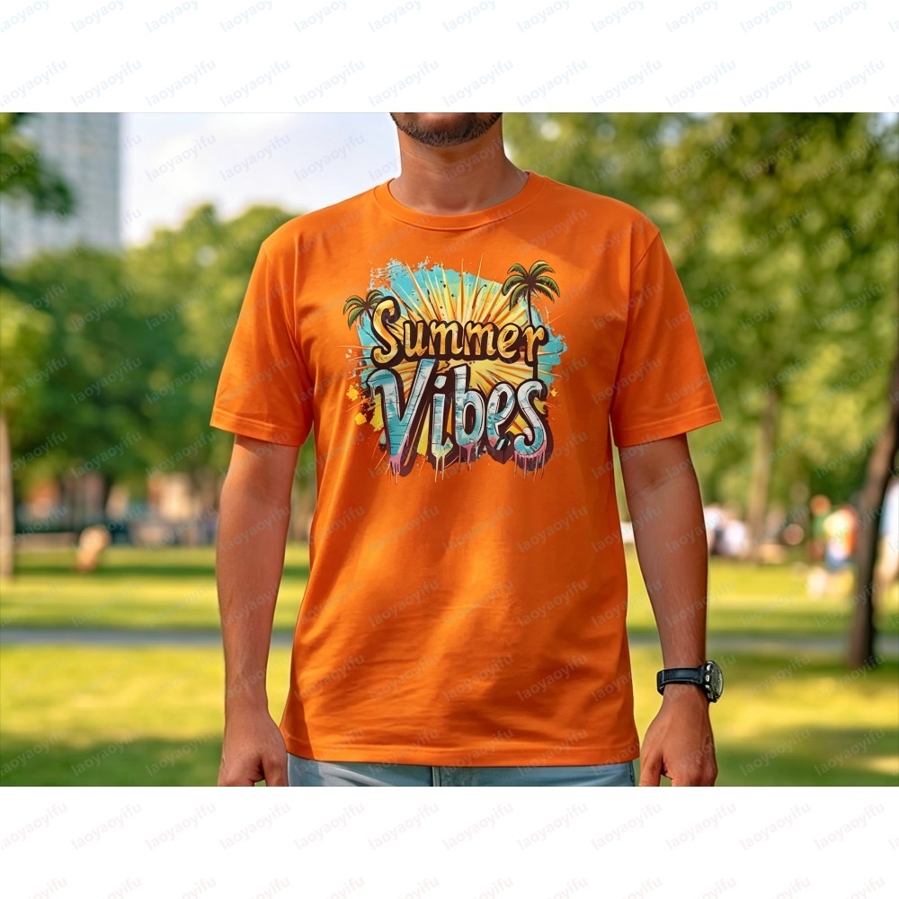 Summer Vibes Clothing Men - T-Shirt unisexe Summer Vibes, imprimé palmiers