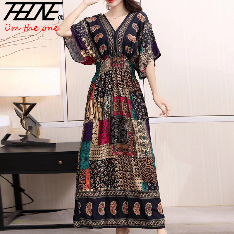 Indian Summer Vintage Clothing - Robe longue pour femmes, imprimé Maxi,