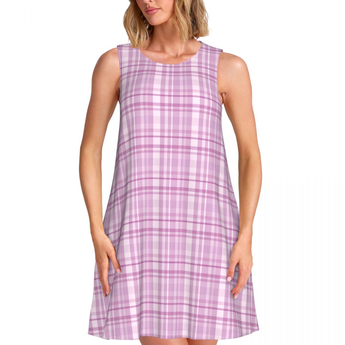 Summer Clothing Ideas For Women - Robe décontractée à carreaux violets avec