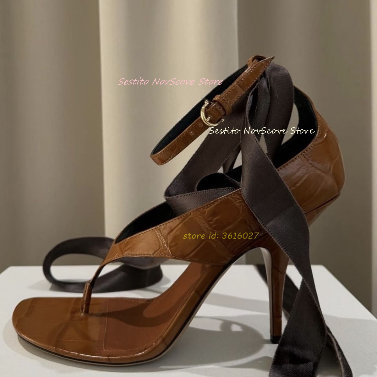 Summer Clothing Elegant - Sandales à lacets marron à bout