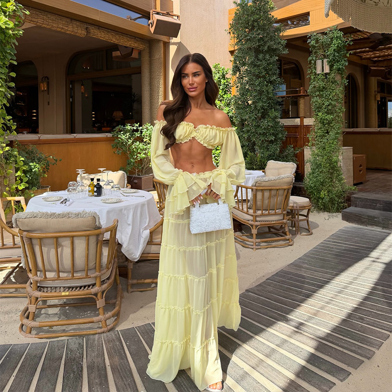 Ensemble élégant jaune 2 pièce - Summer Clothing Vacation avis et prix